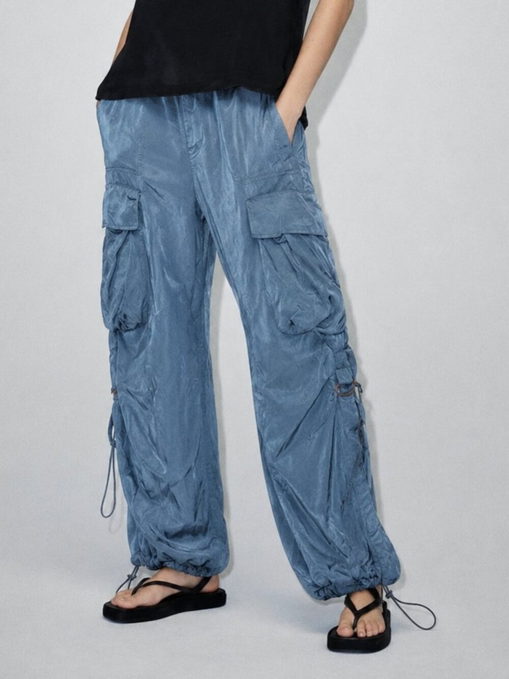 Zara Blue Satin Cargo Pants